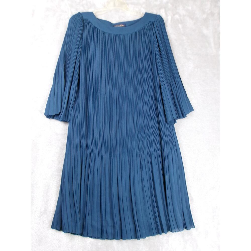 Brooks Brothers Blue Pleated 3/4 Sleeve Shift Dress Size 2